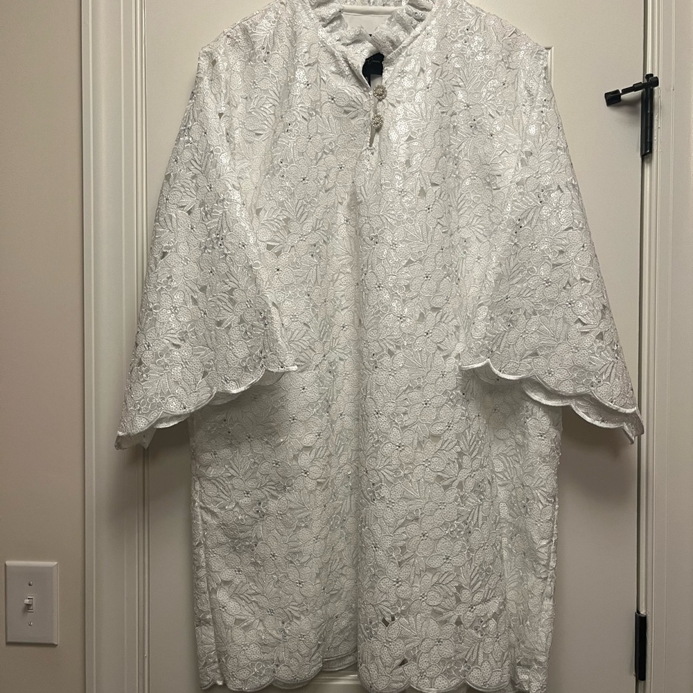 EUC Brianna Cannon Pure White Sparkle Caftan L/XL